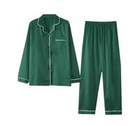 Silk Pyjamas for Women Satin Pajamas Set 2 Piece Lounge Wear Sets Long Sleeve Button Down Shirts Wide Leg Pants Pj Sets Loose Comfort Sleepwear Loungewear Oversized Soft Nightwear Size M-4XL Green