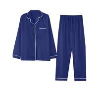 Silk Pyjamas for Women Satin Pajamas Set 2 Piece Lounge Wear Sets Long Sleeve Button Down Shirts Wide Leg Pants Pj Sets Loose Comfort Sleepwear Loungewear Oversized Soft Nightwear Size M-4XL Blue