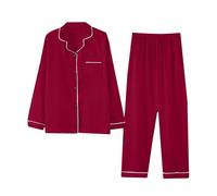 Silk Pyjamas for Women Satin Pajamas Set 2 Piece Lounge Wear Sets Long Sleeve Button Down Shirts Wide Leg Pants Pj Sets Loose Comfort Sleepwear Loungewear Oversized Soft Nightwear Size M-4XL Wine