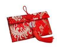 Silk Red Envelopes, HongBao Card Envelope Gift Wrap Bag Red Lucky Money Pocket for Chinese New Year, Spring Festival, Birthday and Wedding M