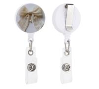 Silk Ribbon Bow with A Tiny Pearl Charm Retractable Badge Holder Reel Clip ID Card Holder for Doctor Nurse Student Office Worker