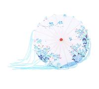 Silk Ribbon Umbrella | Wood Handle, 3 Patterns for Elegance | Decorative Photo Prop/Dance Performance | Silk Lace Design, 16x22in, 175g (Ribbon style lake blue)