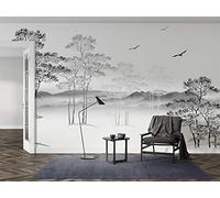 Silk Road EUTM Black and White Panoramic Silk Sketching Wallpaper - Personalised Format - Giant 3D Wall Poster - Green Nature Landscape - For Living Rooms, Bedrooms, Restaurants - Wall Decoration