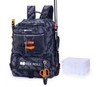 SILK ROLL 50L Fishing Tackle Backpack with Rod Holder and 4 Included 3600 Tackle Boxes - Waterproof Fishing Backpack for Ultimate Gear Organization and Storage (Gray Camo)
