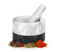 Silk Route Home Black & White Marble Pestle & Mortar Set - 13cm x 9cm | Durable Marble Grinder Crusher for Herbs, Spices & Pastes