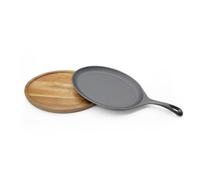 Silk Route Home Cast Iron Sizzling Plate Skillet - Fajita Grill Frying Pan with Acacia Wood Serving Board/Tray