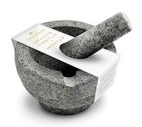 Silk Route Home Large Granite Pestle & Mortar Set - Traditional Heavy Duty Stone Grinder with Pouring Spout & Non Slip Feet for Spices, Herbs, Garlic, Sauces & Marinades