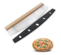 Silk Route Home Pizza Rocker Knife 35cm - Stainless Steel Mezzaluna Pizza Cutter with Black Blade Cover, Ergonomic Handle & Non-Slip Grip for Easy Pizza Slicing, Dough, Bread & Pastry Cutting