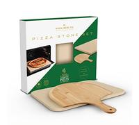 Silk Route Home Pizza Stone and Paddle Set - Large Temperature Resistant & Non-Stick Rectangular Cordierite Pizza Stone (38cmx30cm) and Premium Durable Bamboo Paddle (39.5cmx28cm)