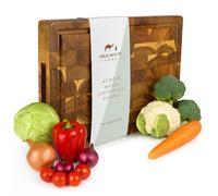 Silk Route Home Premium Acacia Butcher Block - 38 × 26 × 4 cm - Knife-Friendly, Spill-Guard Juice Groove & Finger-Grooves - Heavy-Duty Wood Chopping/Serving Board
