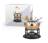 Silk Route Home Stainless Steel Fondue Set - 6-Fork Cheese & Chocolate Melting Pot with Gold-Tone Finish - Entertaining Party Gift