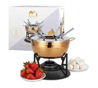 Silk Route Home Stainless Steel Fondue Set - 6-Fork Cheese & Chocolate Melting Pot with Gold-Tone Finish - Entertaining Party Gift