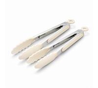 Silk Route Home Stainless Steel & Heat-Resistant Cream Silicone 2 Pack 9" Food Tongs - Stylish Kitchen Utensil for Cooking & Serving - Dishwasher Safe, 230°C Heat Resistance