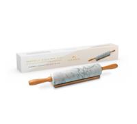 Silk Route Home White Marble Rolling Pin with Acacia Wood Handle & Base | Naturally Weighted, Non-Stick, Cool-Surface Dough Roller for Baking, Pastry, Pizza & Cookies