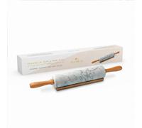 Silk Route Home White Marble Rolling Pin with Acacia Wood Handle & Base | Naturally Weighted, Non-Stick, Cool-Surface Dough Roller for Baking, Pastry, Pizza & Cookies