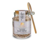 Silk Route Spice Company Crushed Black Pepper from Mulberry Farmhouse - Refillable Glass Jar with Cork Lid & Wooden Spoon - Reusable Spice Container for Kitchen Storage - Everyday Premium Seasoning