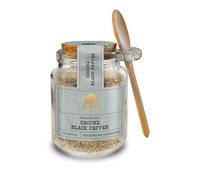 Silk Route Spice Company Ground Black Pepper from Mulberry Farmhouse - Refillable Glass Jar with Cork Lid & Wooden Spoon - Reusable Spice Container for Kitchen Storage - Everyday Premium Seasoning