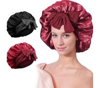 Silk Satin Hair Bonnet for Sleeping - 2PCS Silk Sleep Bonnets for Women Curly Hair, Soft Breathable Satin Bonnet with Tie Band Hair Wrap Cap for Sleeping (#03)