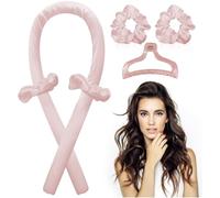 Silk Satin Heatless Hair Curling Rod 3pcs Set with Scrunchies and Clip Pink Satin Headband Curler for Overnight Styling For long Hair