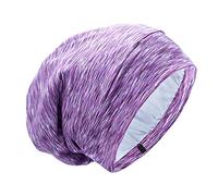 Silk Satin Lined Bonnet Sleep Cap - Adjustable Stay on All Night Hair Wrap Cover Slouchy Beanie for Curly Hair Protection for Women and Men - Heather Purple