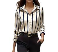 Silk Satin Tops for Women Long Sleeve Striped Shirts Button Down Lapel Blouse Casual Bussiness Office Work Soft Shirt Blusas Elegantes para Mujer 2026(Black, XXL)