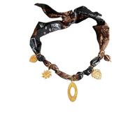 Silk Scarf Chain With Palm & Sunflower Charm - Versatile Stainless Steel Necklace(Black brown)