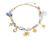 Silk Scarf Chain With Palm & Sunflower Charm - Versatile Stainless Steel Necklace(Blue Sun)