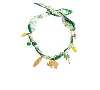 Silk Scarf Chain With Palm & Sunflower Charm - Versatile Stainless Steel Necklace(Green Elephant)
