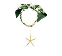 Silk Scarf Chain With Palm & Sunflower Charm - Versatile Stainless Steel Necklace(Green starfish)