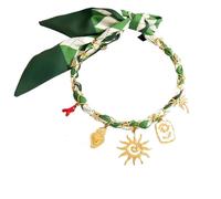 Silk Scarf Chain With Palm & Sunflower Charm - Versatile Stainless Steel Necklace(Green Sun)