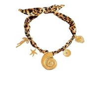 Silk Scarf Chain With Palm & Sunflower Charm - Versatile Stainless Steel Necklace(Leopard print conch)