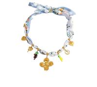 Silk Scarf Chain With Palm & Sunflower Charm - Versatile Stainless Steel Necklace(Light blue)