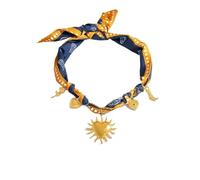 Silk Scarf Chain With Palm & Sunflower Charm - Versatile Stainless Steel Necklace(Navy Sun)