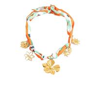 Silk Scarf Chain With Palm & Sunflower Charm - Versatile Stainless Steel Necklace(Orange flower)