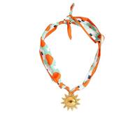 Silk Scarf Chain With Palm & Sunflower Charm - Versatile Stainless Steel Necklace(Orange Sun)