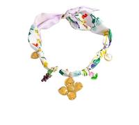 Silk Scarf Chain With Palm & Sunflower Charm - Versatile Stainless Steel Necklace(Purple flower)