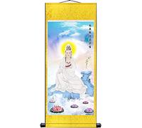 Silk Scroll Drawing, Chinese Silk Scroll Painting Hanging Wall Art Guanyin Bodhisattva Multicolor(C)