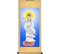 Silk Scroll Drawing, Guanyin Chinese Silk Scroll Painting Feng Shui Good Luck Wall Art Multicolor(B)