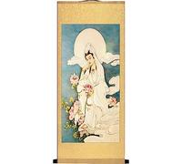 Silk Scroll Drawing, Guanyin Chinese Silk Scroll Painting Feng Shui Good Luck Wall Art Multicolor(Onecolor)