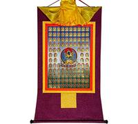 Silk Scroll Painting， 100 Green Tara,Khadiravani, Buddhist Thangka Brocade(Purple,Medium(62cm*47cm))