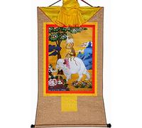 Silk Scroll Painting， Four Harmonious Animals, Buddhist Thangka Brocade(Beige,Small(35cm*27cm))