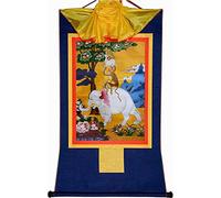 Silk Scroll Painting， Four Harmonious Animals, Buddhist Thangka Brocade(Blu,Small(35cm*27cm))
