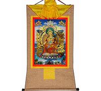 Silk Scroll Painting， Maitreya, Buddhist Thangka Brocade(Beige,Large(85cm*63cm))