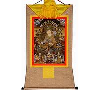 Silk Scroll Painting， Three Forms of Guru Rinpoche,Padmasambhava,Lotus Born, Buddhist Thangka Brocade,Black Type(Beige,Small(35cm*27cm))