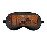 Silk Sleep Mask Block Light Eye Covers Travel Night Blindfold, Black-Style | Autumn Woods Cabin Eye Mask for Sleeping, Adjustable Strap & Zero Eye Pressure Design, Travel and Home Use