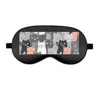 Silk Sleep Mask Block Light Eye Covers Travel Night Blindfold, Black-Style | Cute Funny Grey Cats Pattern Eye Mask for Sleeping, Adjustable Strap & Zero Eye Pressure Design, Travel and Home Use