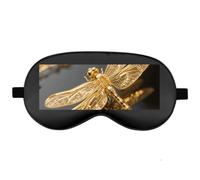 Silk Sleep Mask Block Light Eye Covers Travel Night Blindfold, Black-Style | Gold Exquisite Dragonfly Eye Mask for Sleeping, Adjustable Strap & Zero Eye Pressure Design, Travel and Home Use