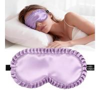 Silk Sleep Mask for Women, 100% Mulberry Silk Eye Mask, All-Silk Filled, Adjustable Elastic Strap with Elegant Wave Trim, Blackout Soft Eye Cover, Travel & Gift (Purple)