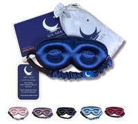 Silk Sleep Mask with Eye Cups - No-Pressure 3D Eye Covers for Sleeping with Eyelash Extensions - Made of Thick Memory Foam - Adjustable, Blackout Silk Eye Sleep Mask for Women & Men by Sia Silk -Navy