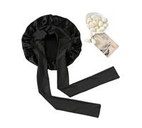 Silk Sleeping Cap 100% Mulberry Silk Sleeping Bonnet for Women Large Sleep Cap with Wide Elastic Tie Band for Curly Dreadlock Braid Hair Care (Color : Black)